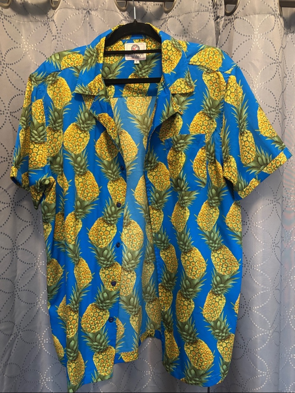 Pineapple Print Short-Sleeve Button-Down Shirt - Blue